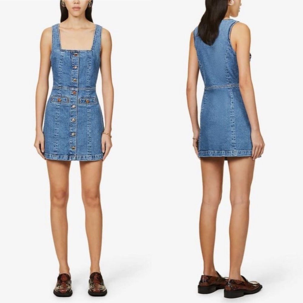 Reformation Dionne Stretch Denim Tortoise Button Front Mini Dress in Montana 2